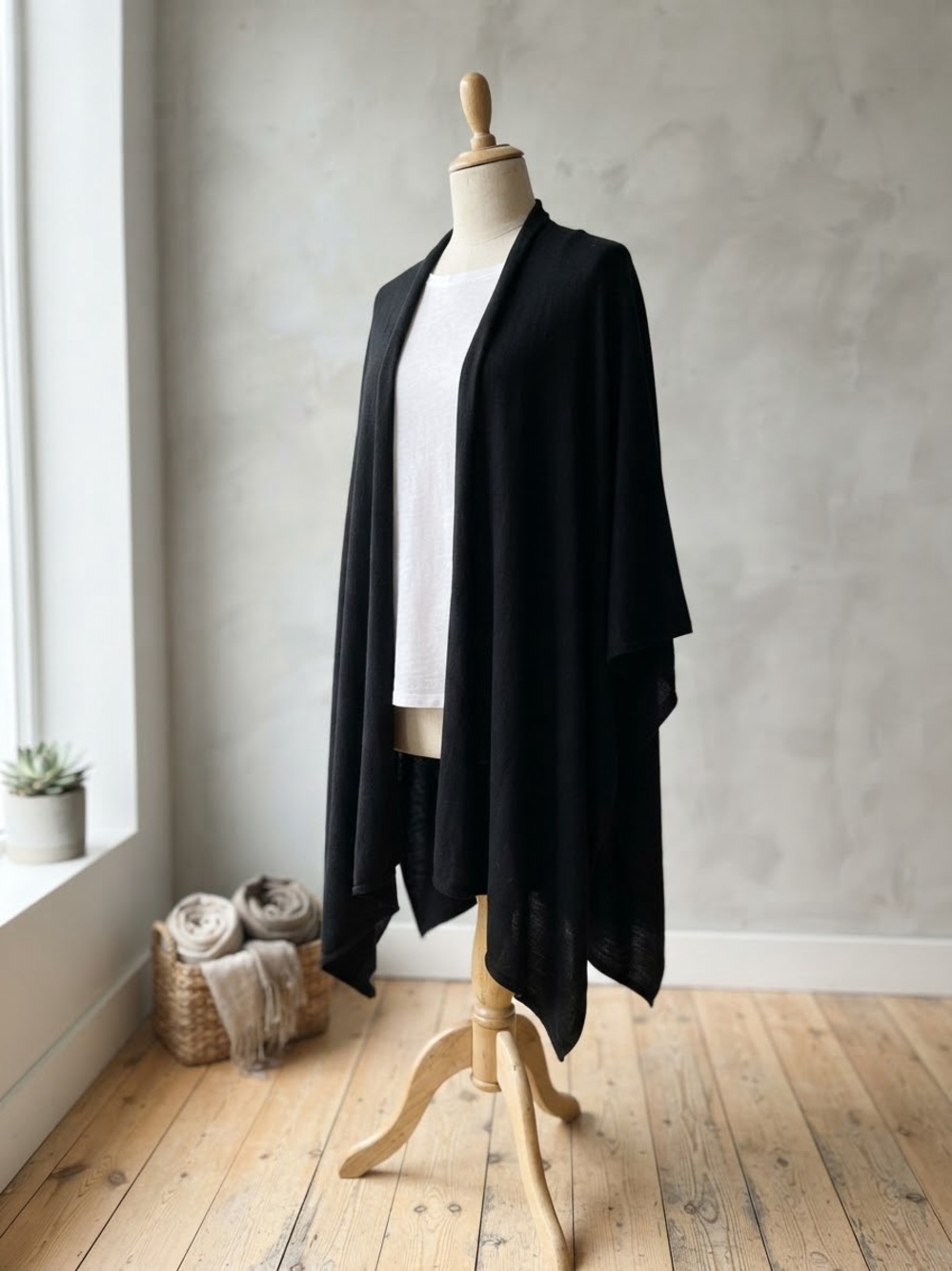 Black Open-Front Draped Cape One size